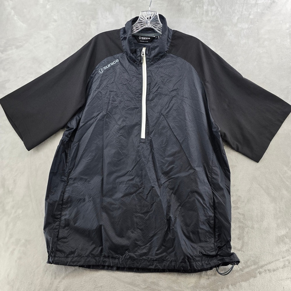 Sunice Golf Windbreaker Pullover Mens XL‎ Black Short Sleeve 1/4 Zip